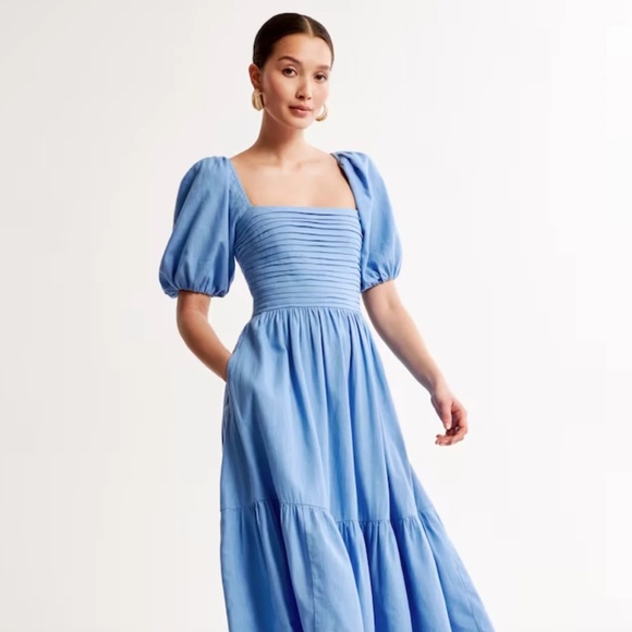 Emerson linen blend puff sleeve midi dress SZ: small - Picture 1 of 4